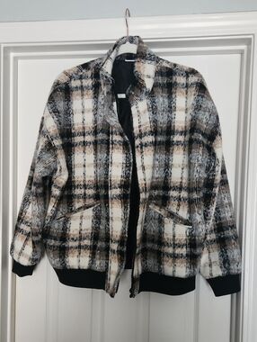 Plaid Bomber Jacket - Black & Cream